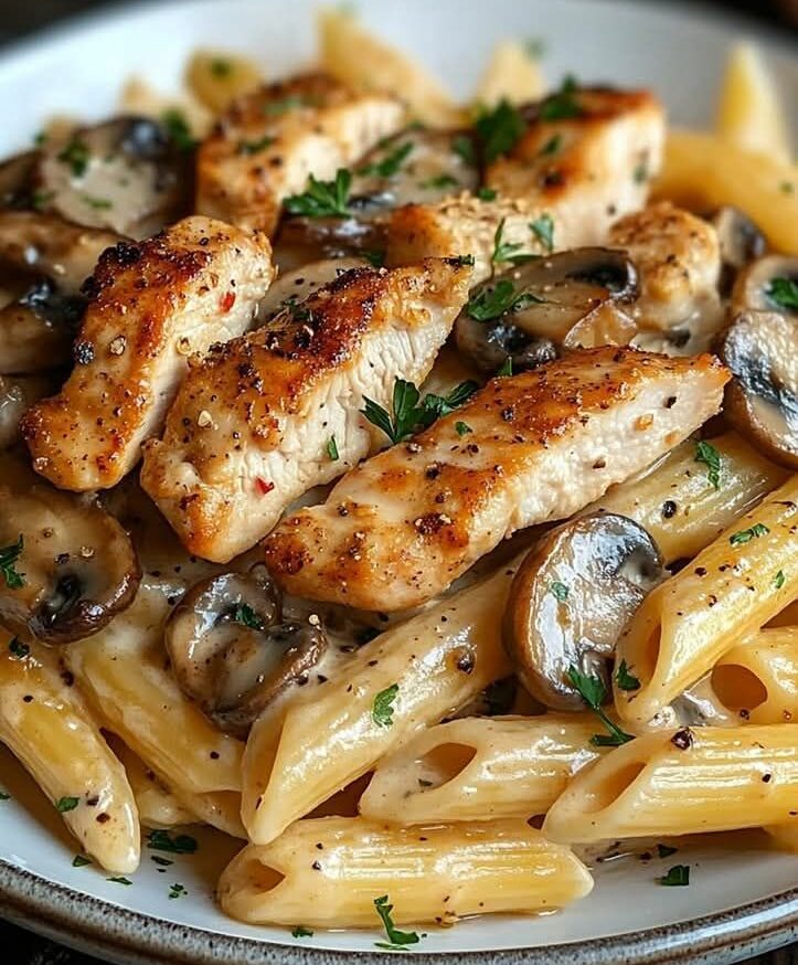 Creamy Garlic Parmesan Chicken & Mushroom Pasta