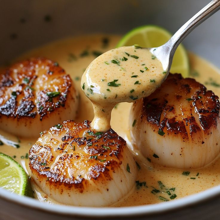 Seared Scallops with Cilantro Lime Sauce