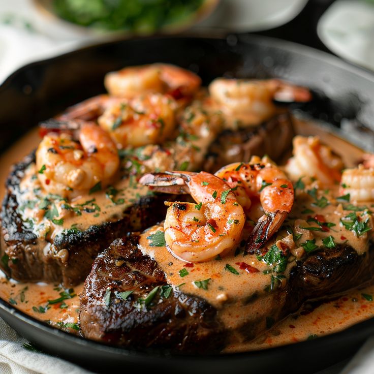 Steak in Creamy Cajun Shrimp Sauce