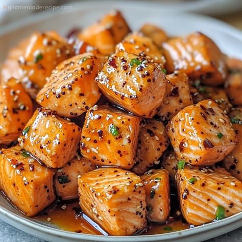 Salmon Bites with Hot Honey