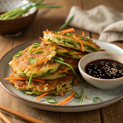 Crispy Vegetable Pancakes with Asian Dipping Sauce