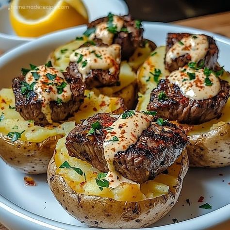Loaded Baked Potato with Steak Bites
