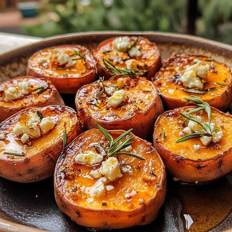 Roasted Sweet Potato Rounds with Honey and Feta