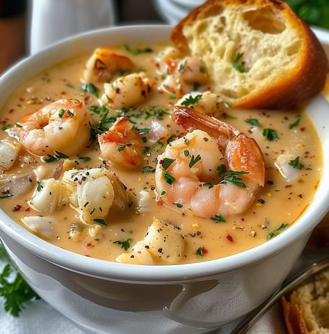 Seafood soup with crab and shrimp